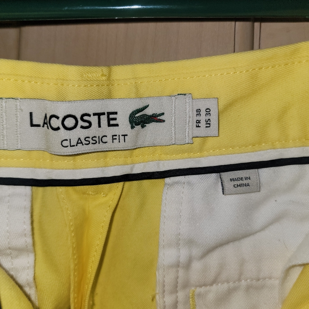 NWT Mens SZ 30 Lacoste Yellow Shirts Classic Fit - Picture 5 of 8